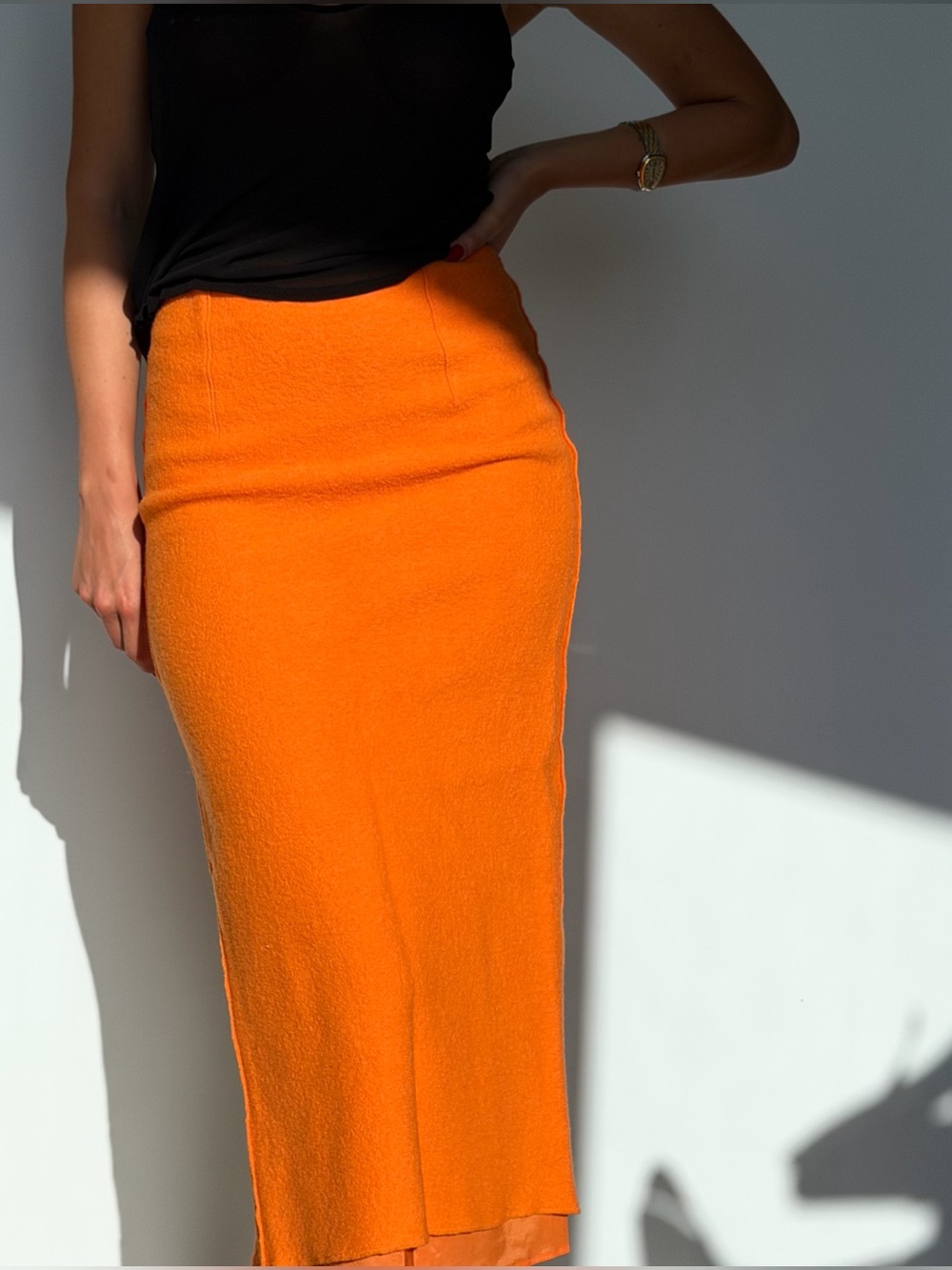 Massimo Dutti Orange Midi Pencil Skirt